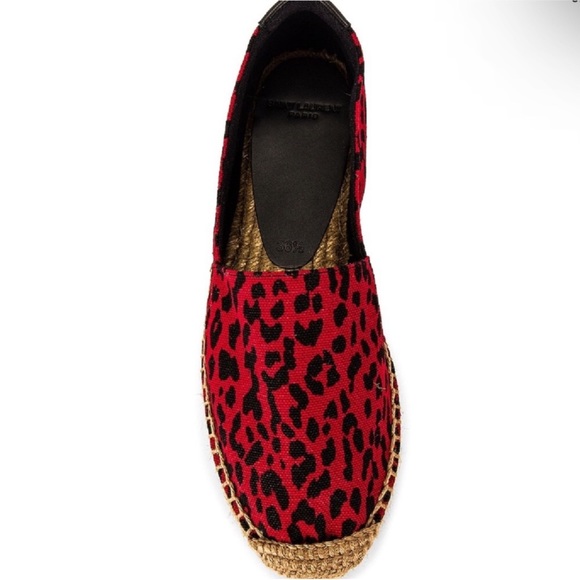 SAINT LAURENT Signature Leopard-Print Flat Espadrilles in Red - Picture 4 of 11